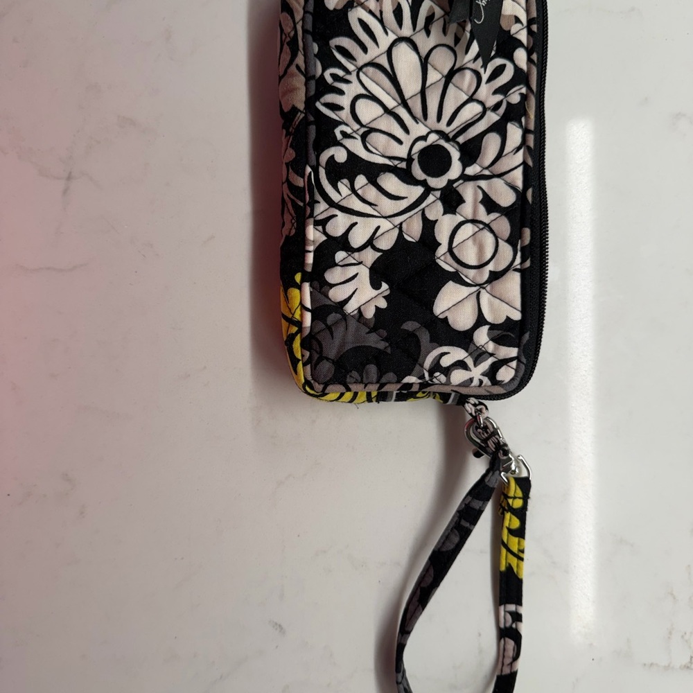 Black & White Floral Wristlet Phone Case with Yellow Accent